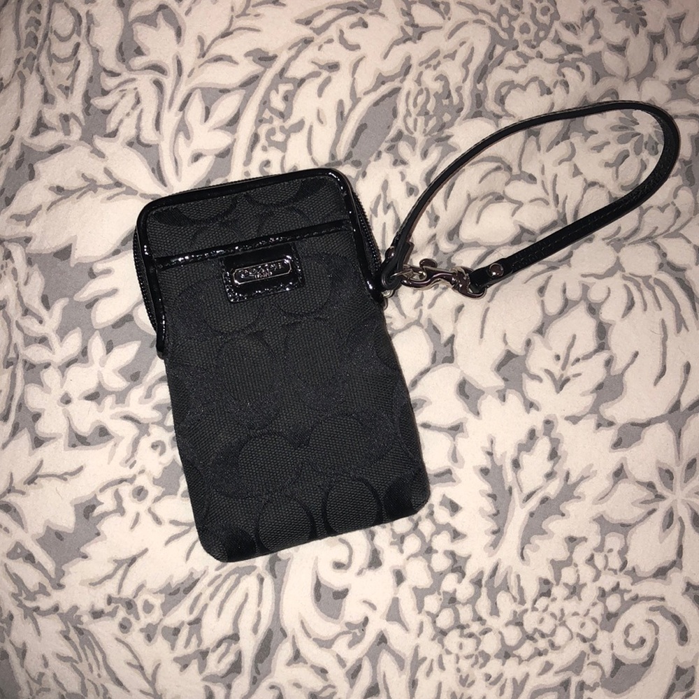 Black coach wallet with wrist strap